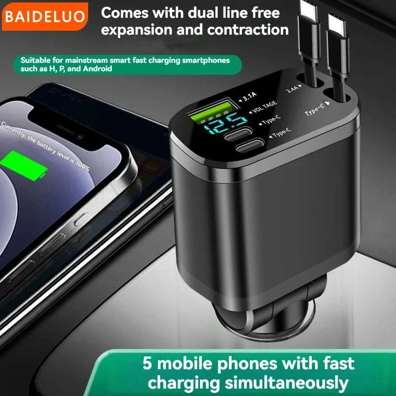 5-in-1 Retractable Fast Car Charger