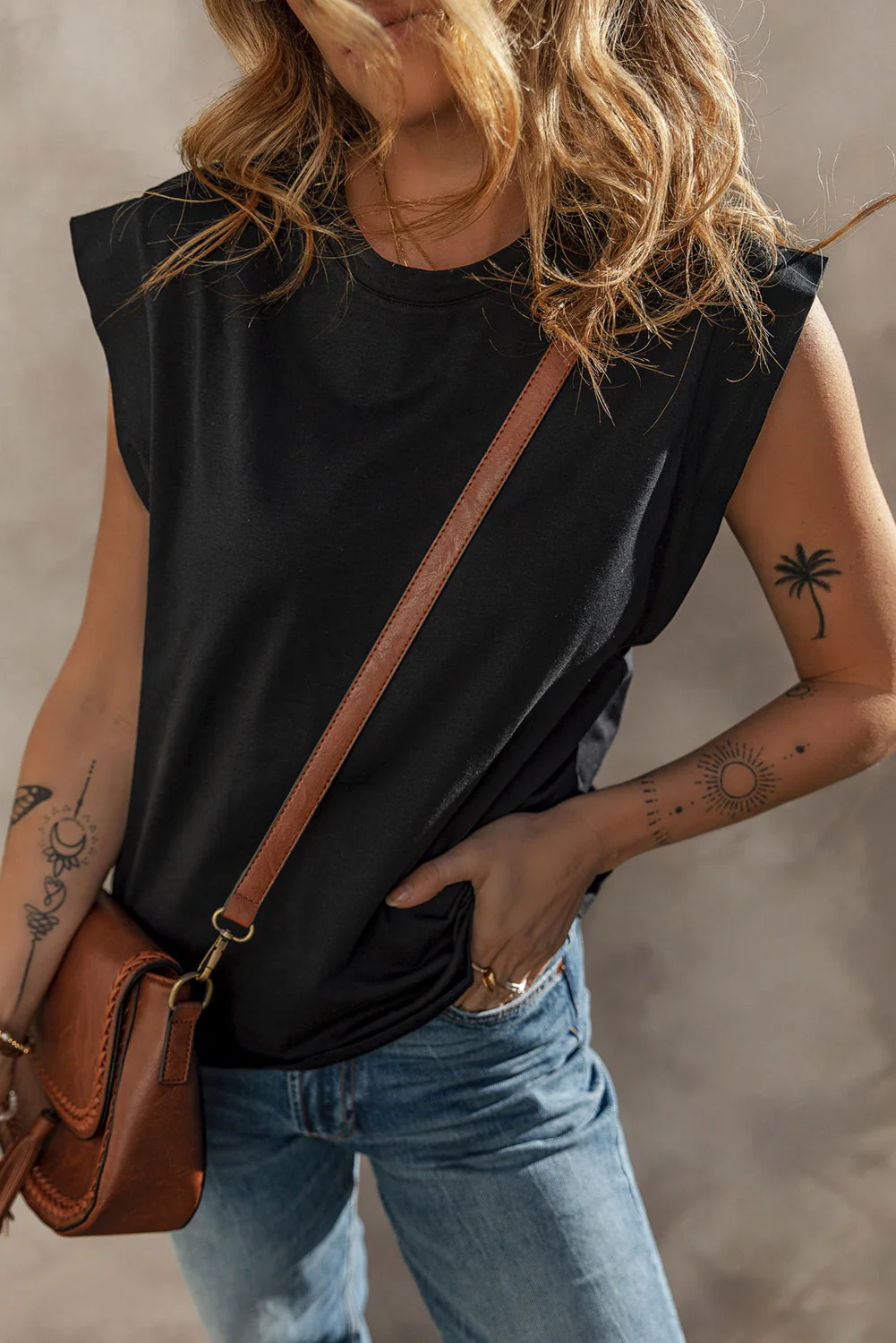 Cuffed Armhole Loose Tank Top