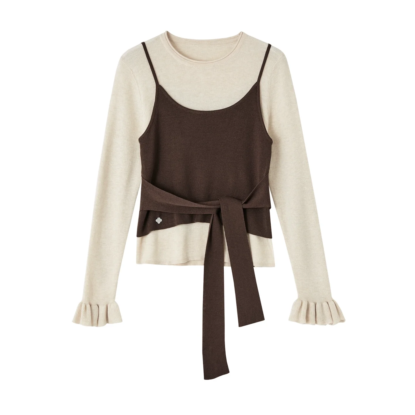 Contrast-Tie Layered Crewneck Knit Sweater