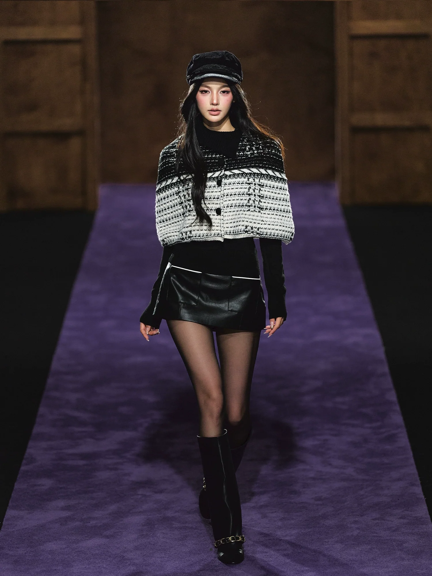 Tweed-Inspired Knit Cape & Crewneck Set