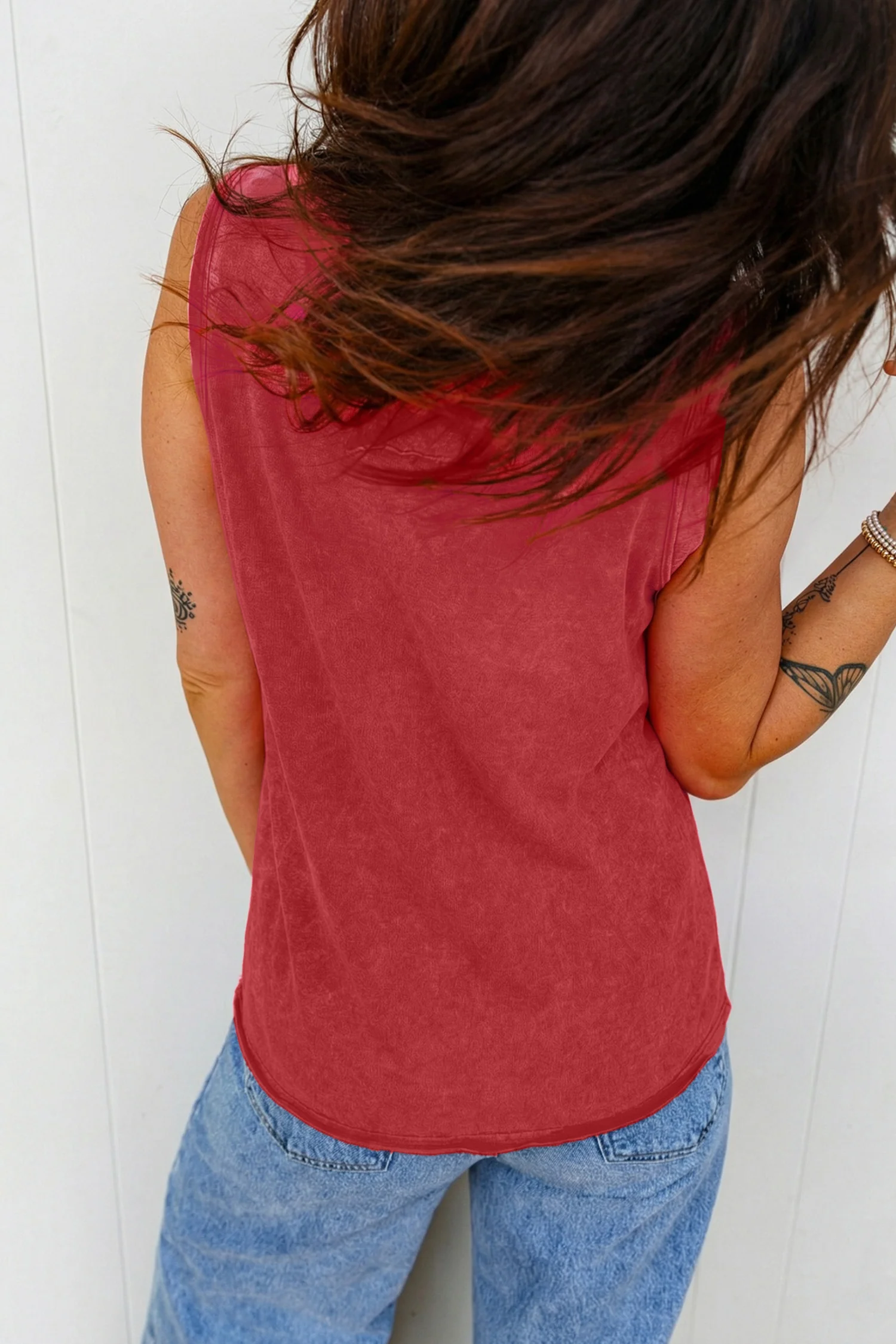 Summer Red Mineral Wash V Neck Tank Top