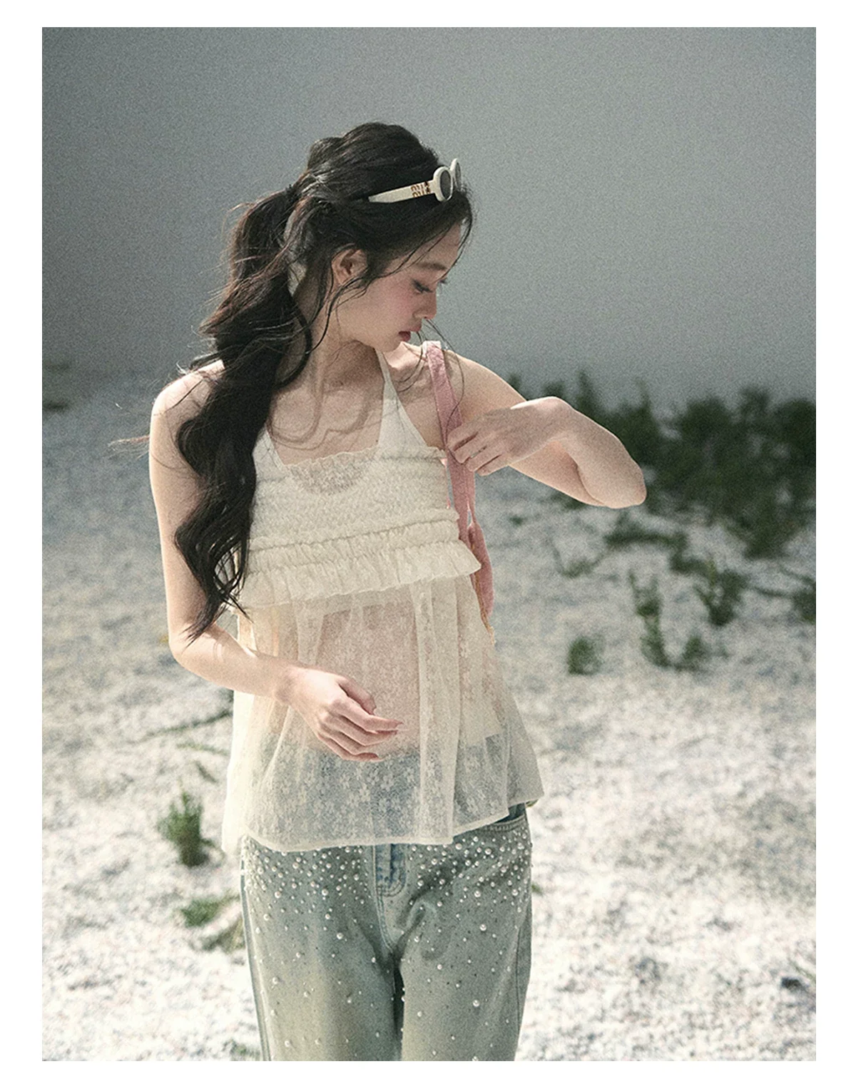 “Shattered Glass Veil” French Sheer Halter Lace Top