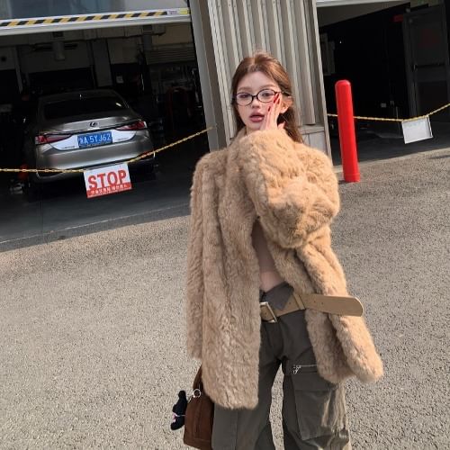 Plain Faux Fur Coat