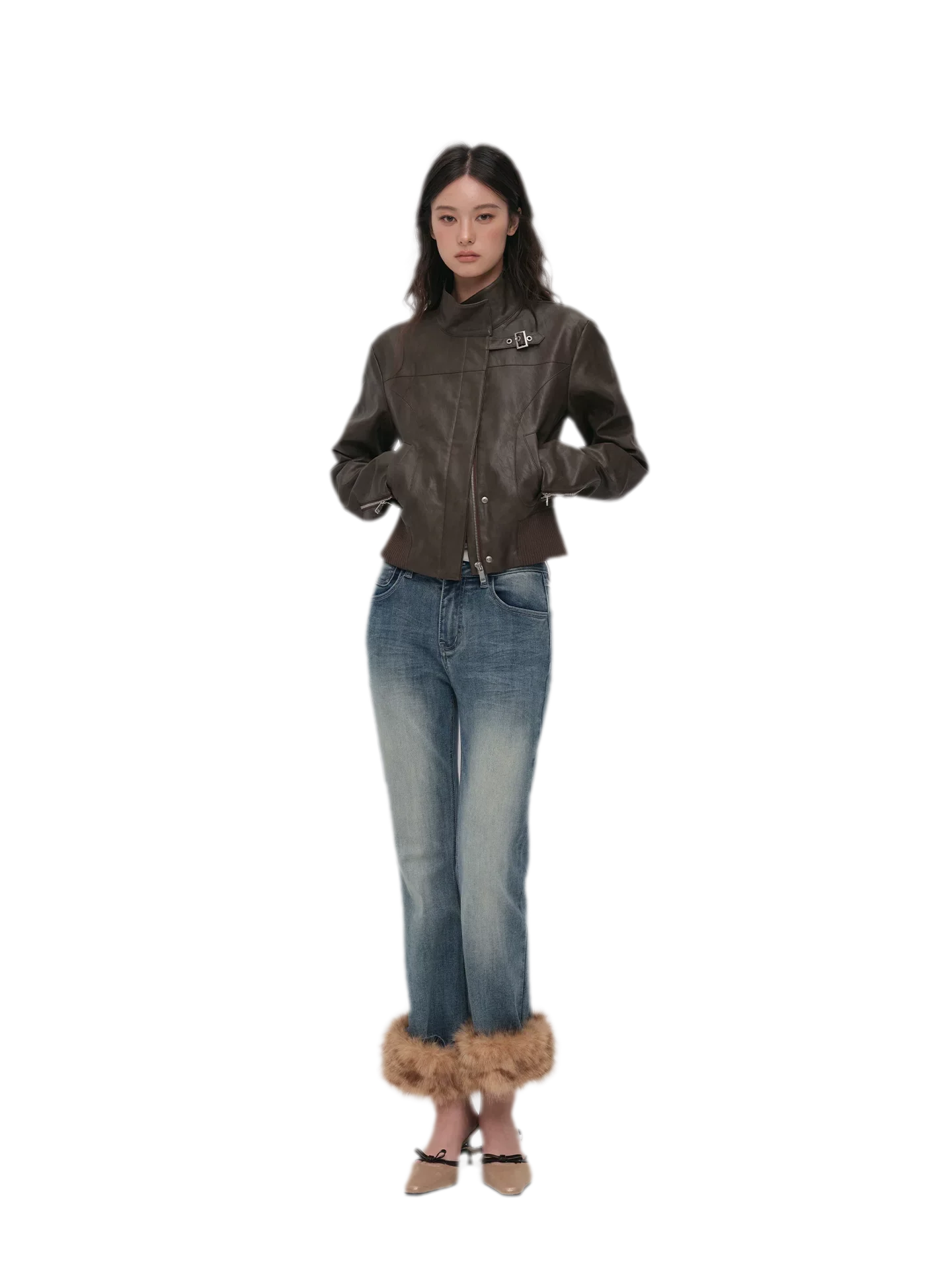 Textured Cropped PU Jacket