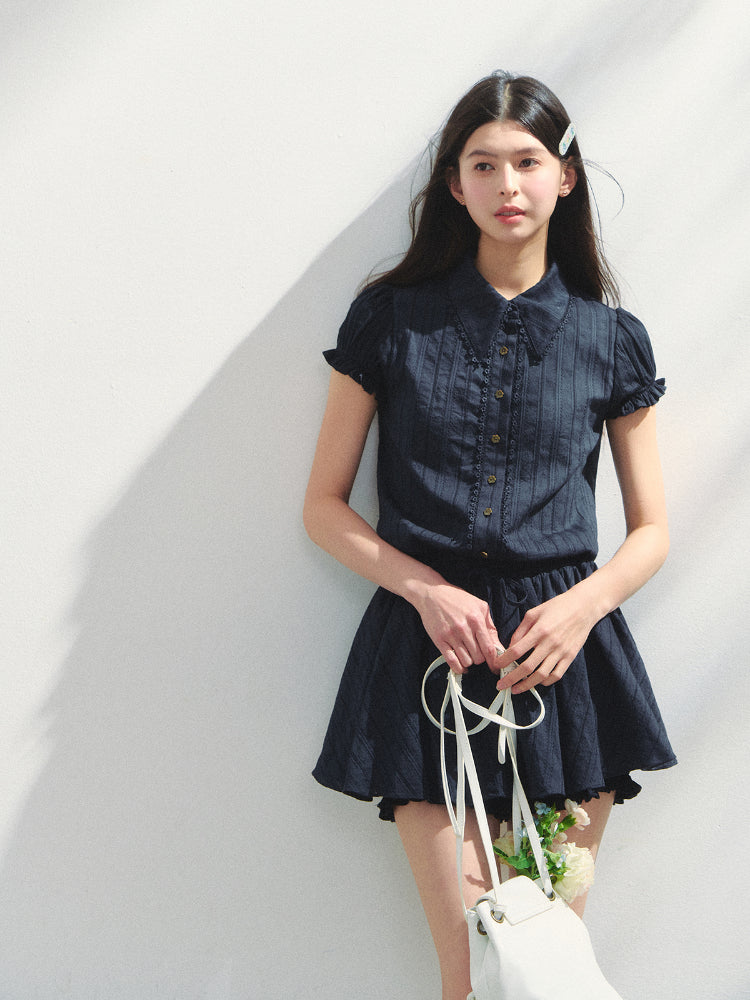 Navy Blue Waist-cinching Dress