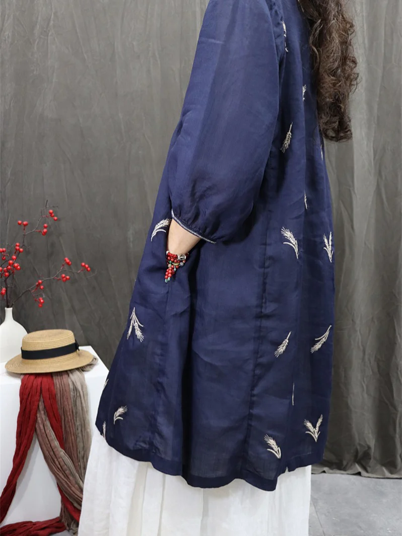 Spring Retro Cotton Linen Stand Collar Shirt