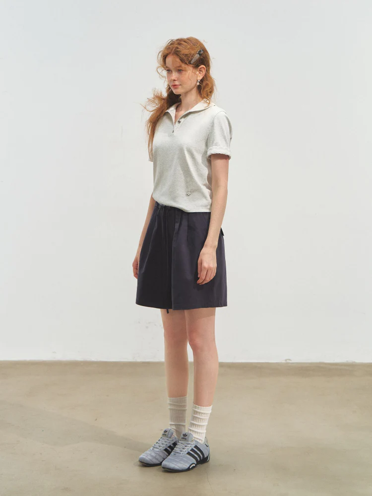Fake Two-Piece Elastic-Waist Knee-Length Pants