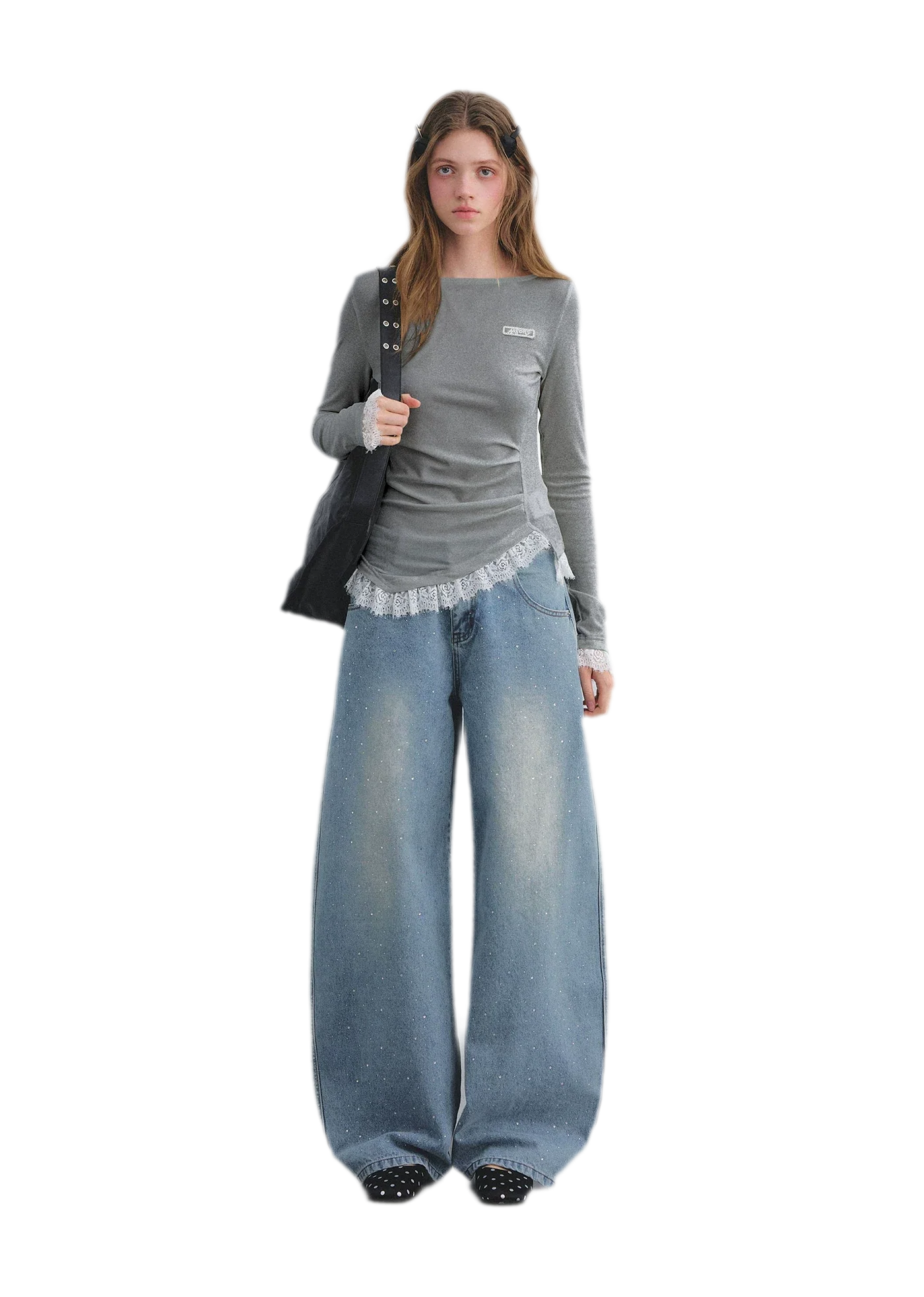 Lace Panel Ruched Hem Top