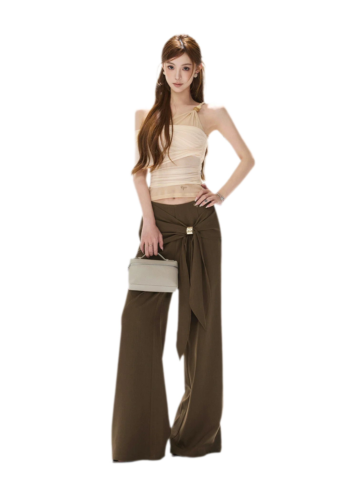 Beaded Ruched Mesh Top