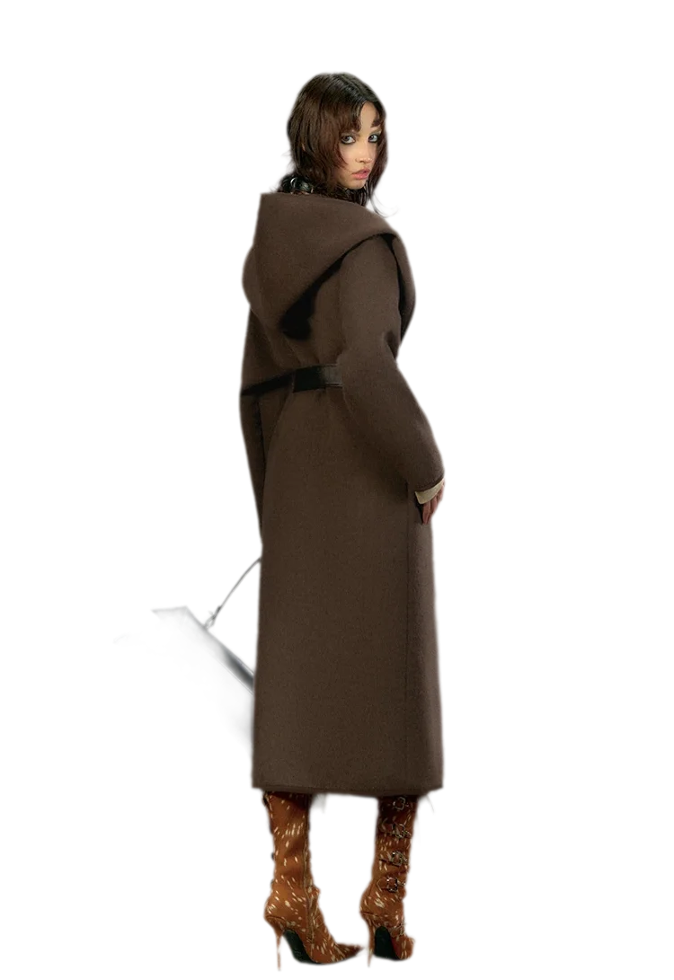 Embroidered Hooded Wool Coat