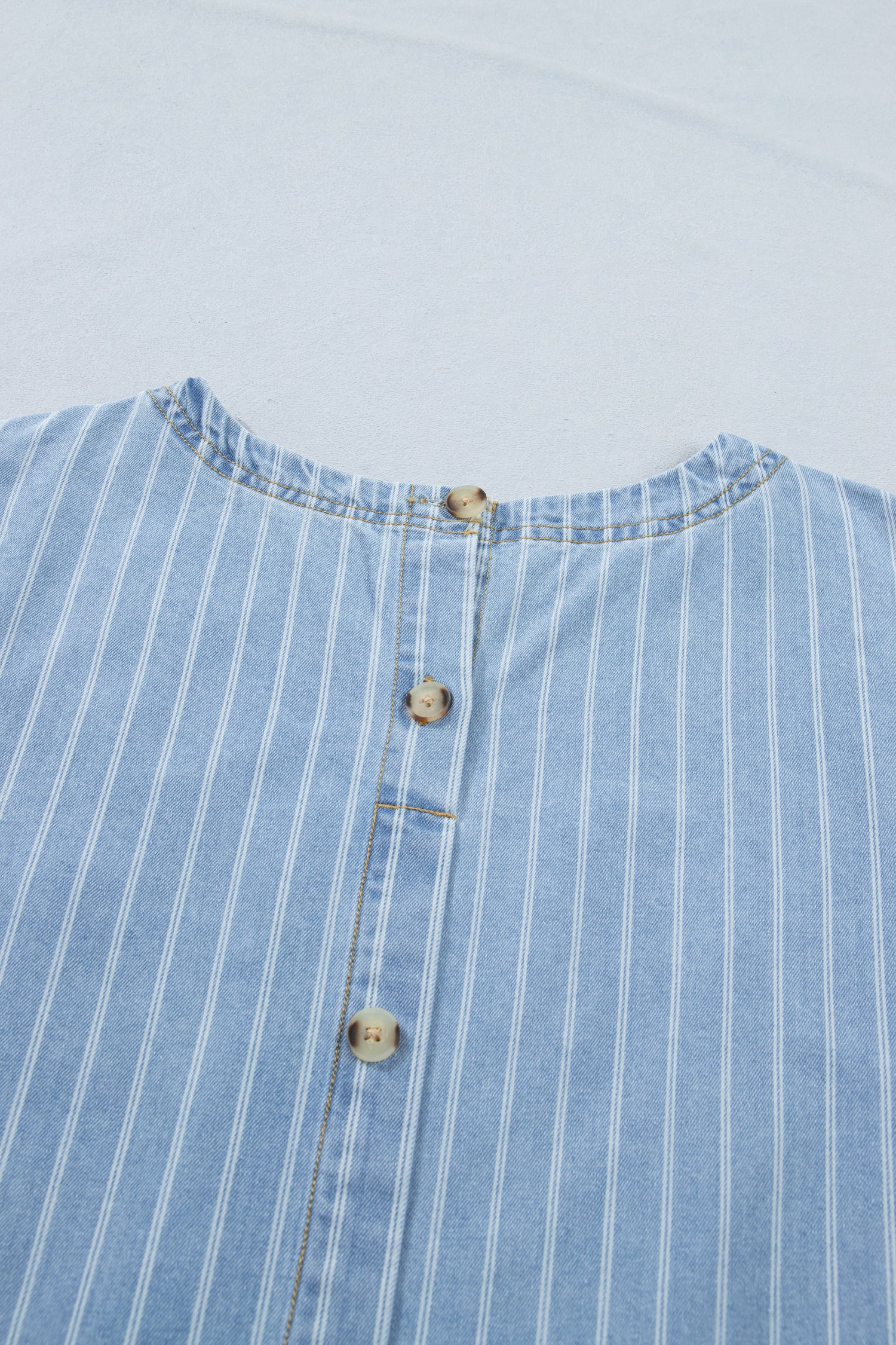 Sky Blue Stripe Buttoned Back T-Shirt Denim Mini Dress