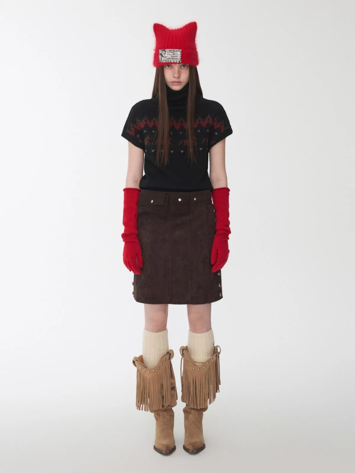 Fair Isle Pony Jacquard Turtleneck Knit Sweater