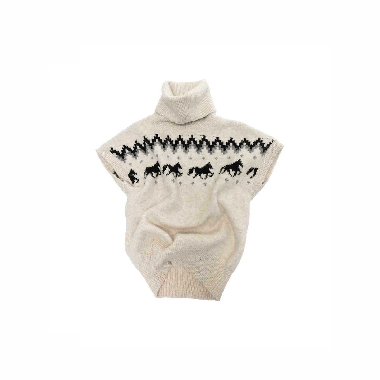 Fair Isle Pony Jacquard Turtleneck Knit Sweater