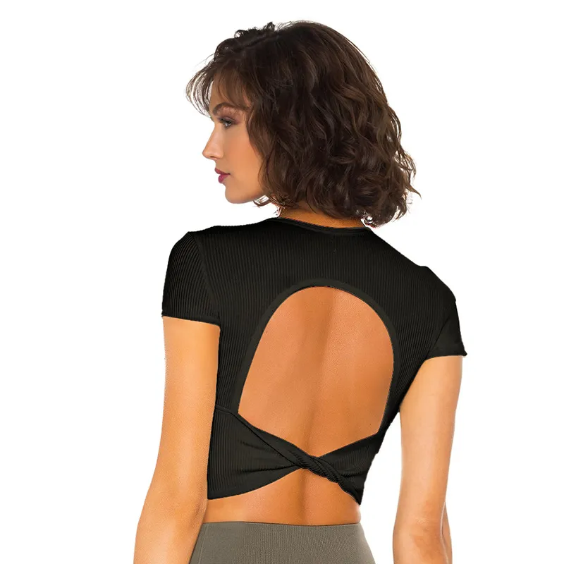Ribbed Short Sleeve Yoga Tops