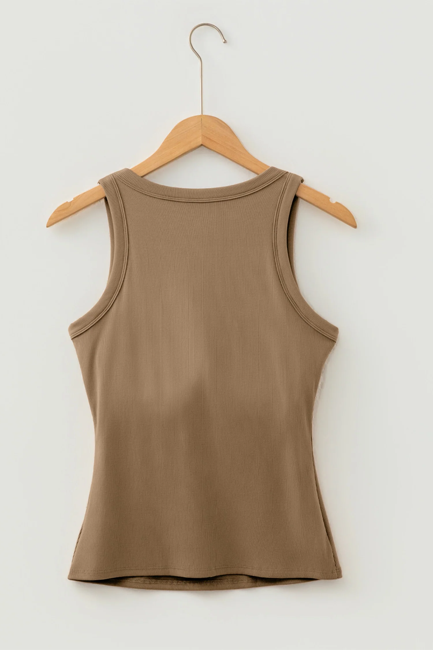 Summer Dark Khaki Slim Ribbed Padded Tank Top
