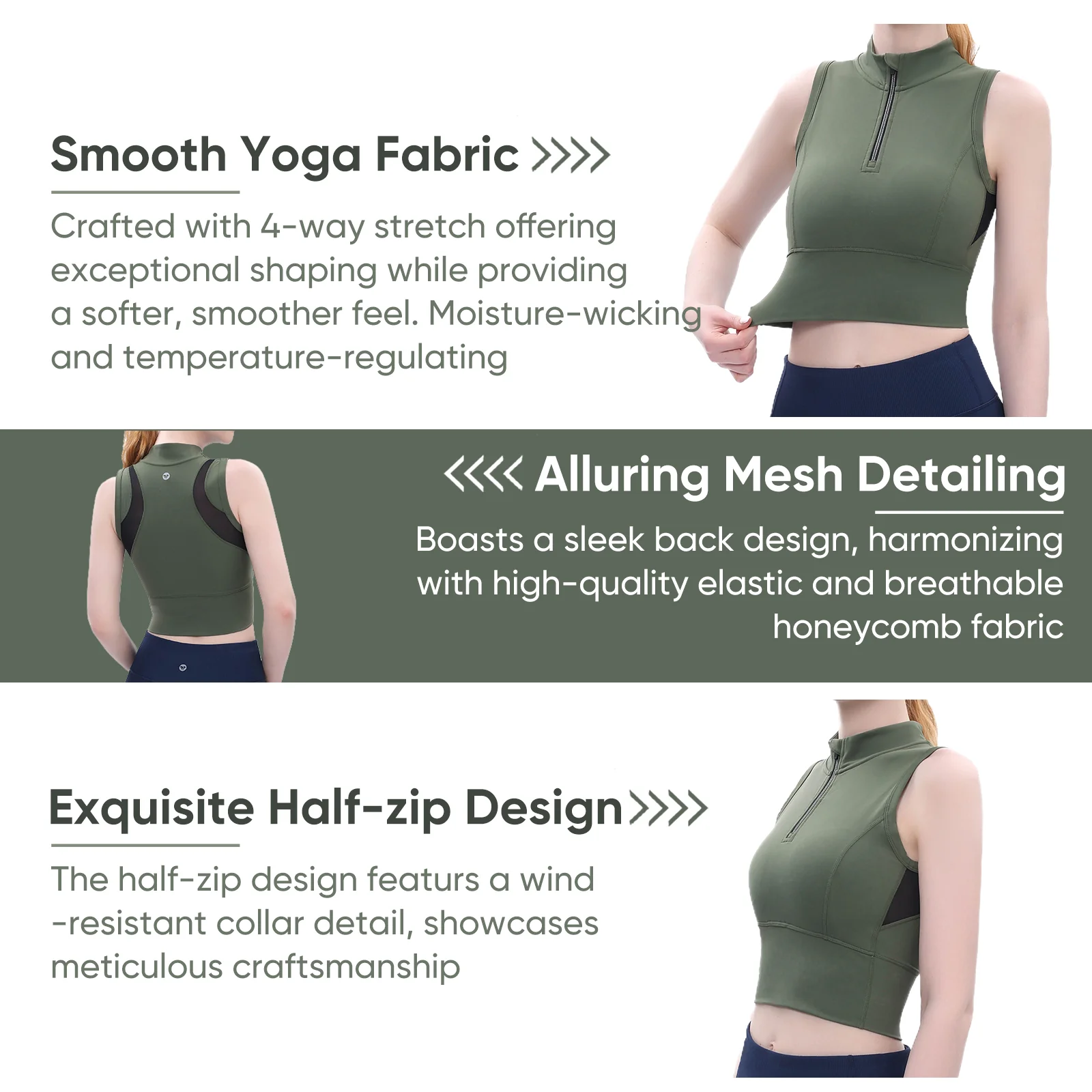Half-Zip Stand-up Collar Crop Tank