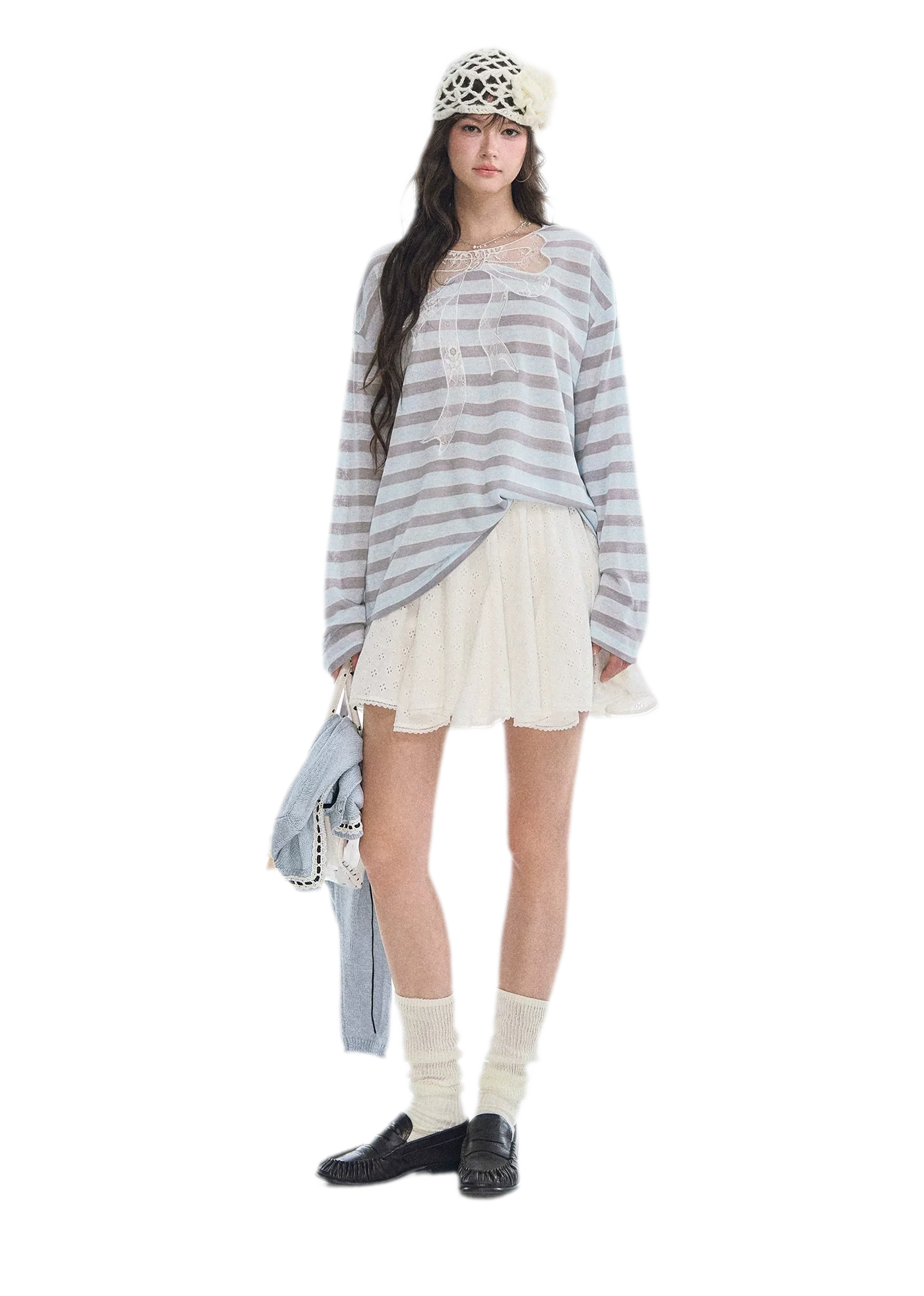 Contrast Lace Bow Blouse