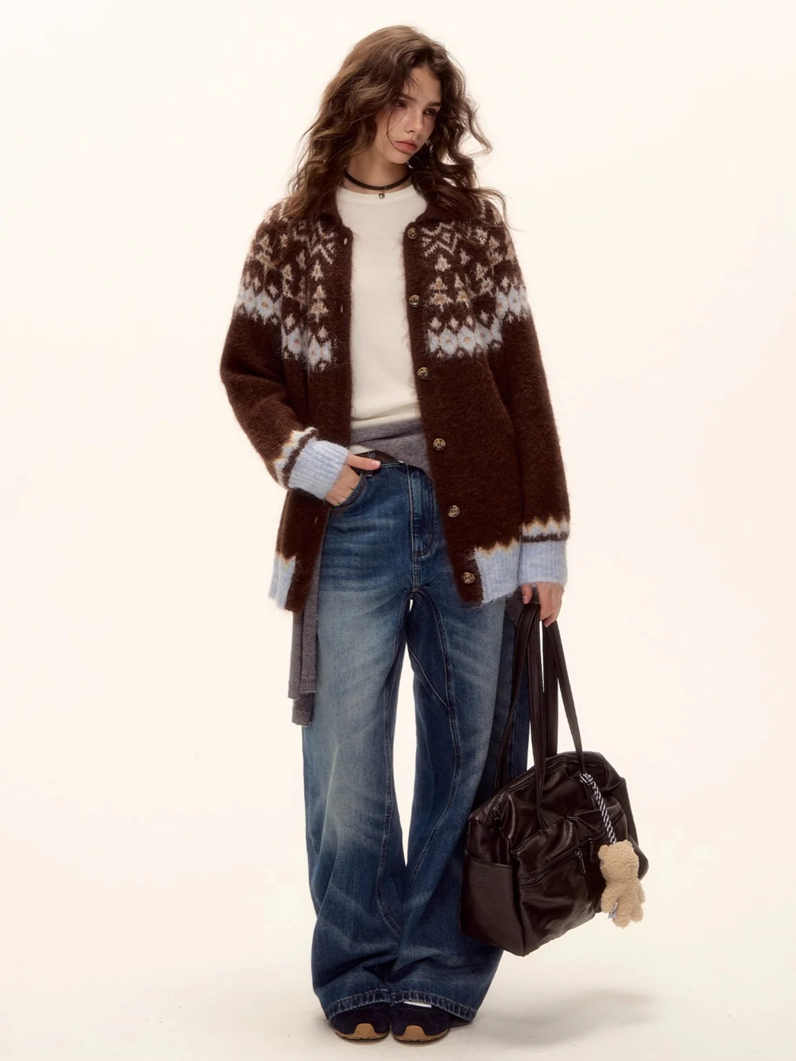 Wool Blend Fair Isle Button-Up Cardigan