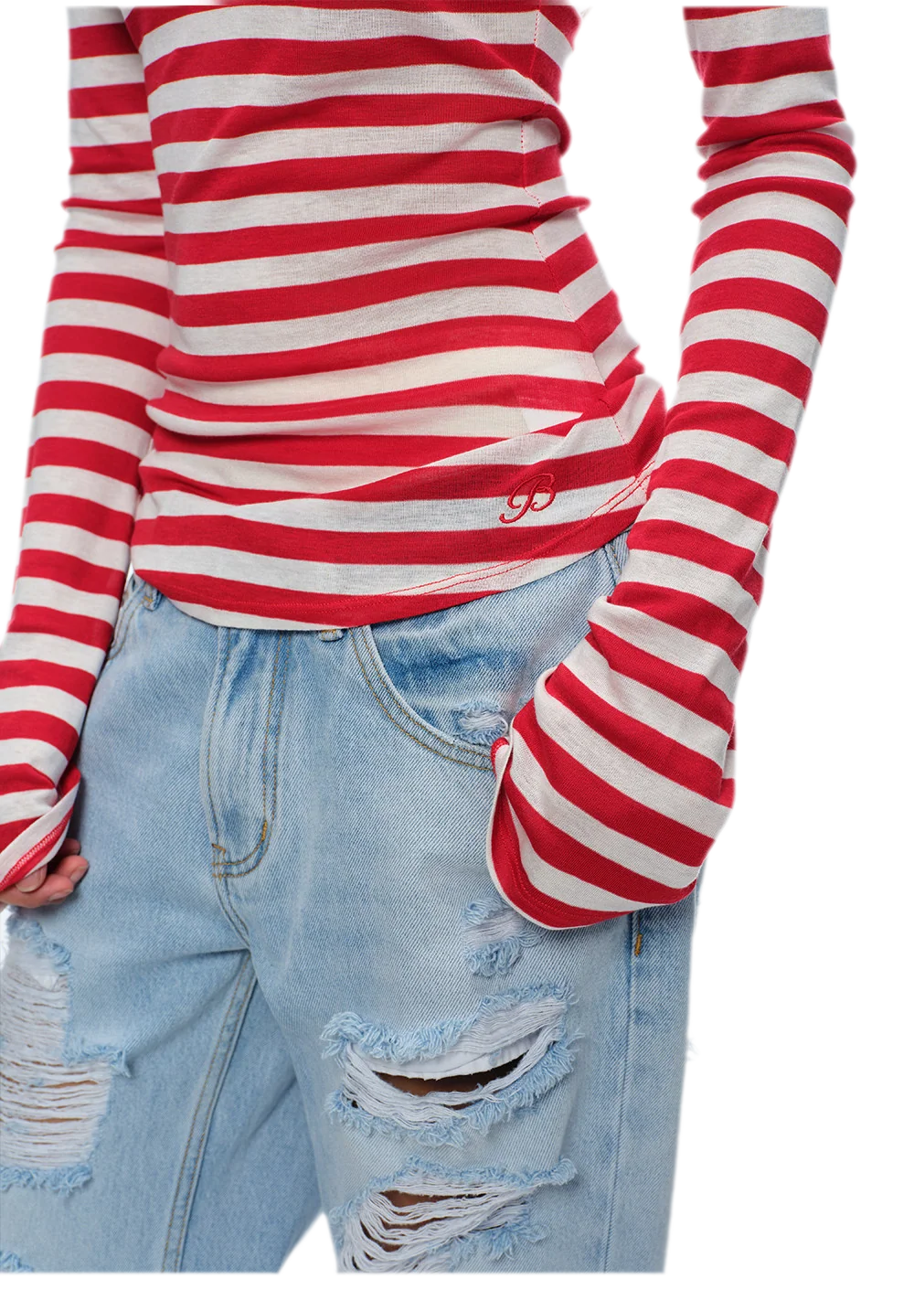 Wool V-Neck Striped T-Shirt