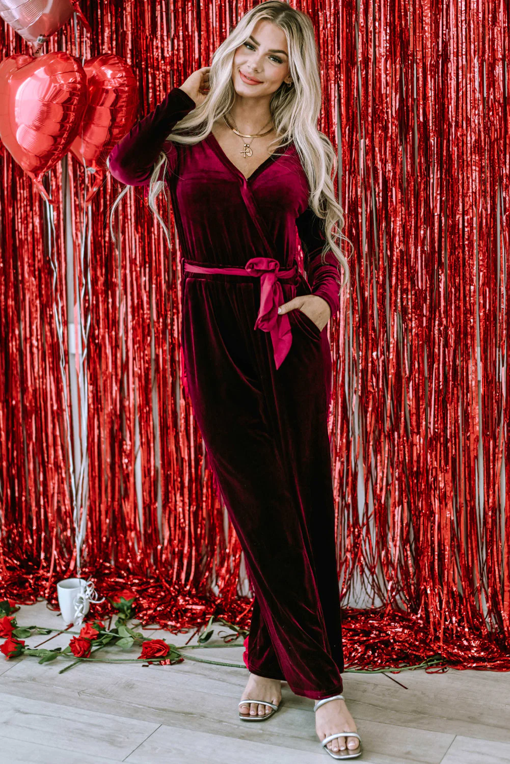 Velvet Cut out Back Wide Leg Jumpsuit