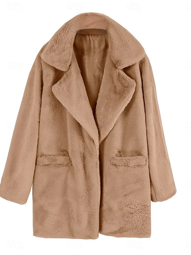 Warm Faux Breathable Coat Pocket Women's Lined Fleece Fur