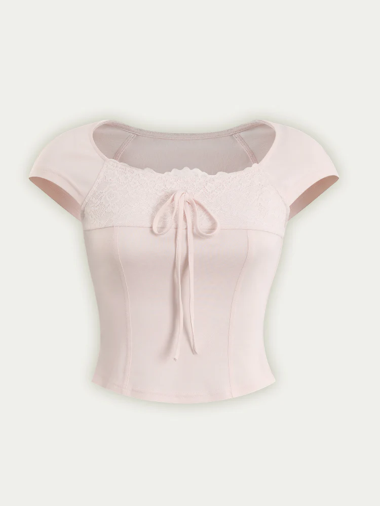 Lace Trim Short Sleeve T-shirt