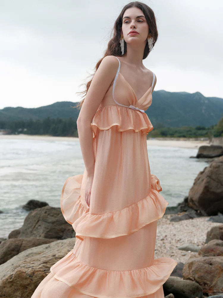 Ruffled Spaghetti Strap Backless Dress
