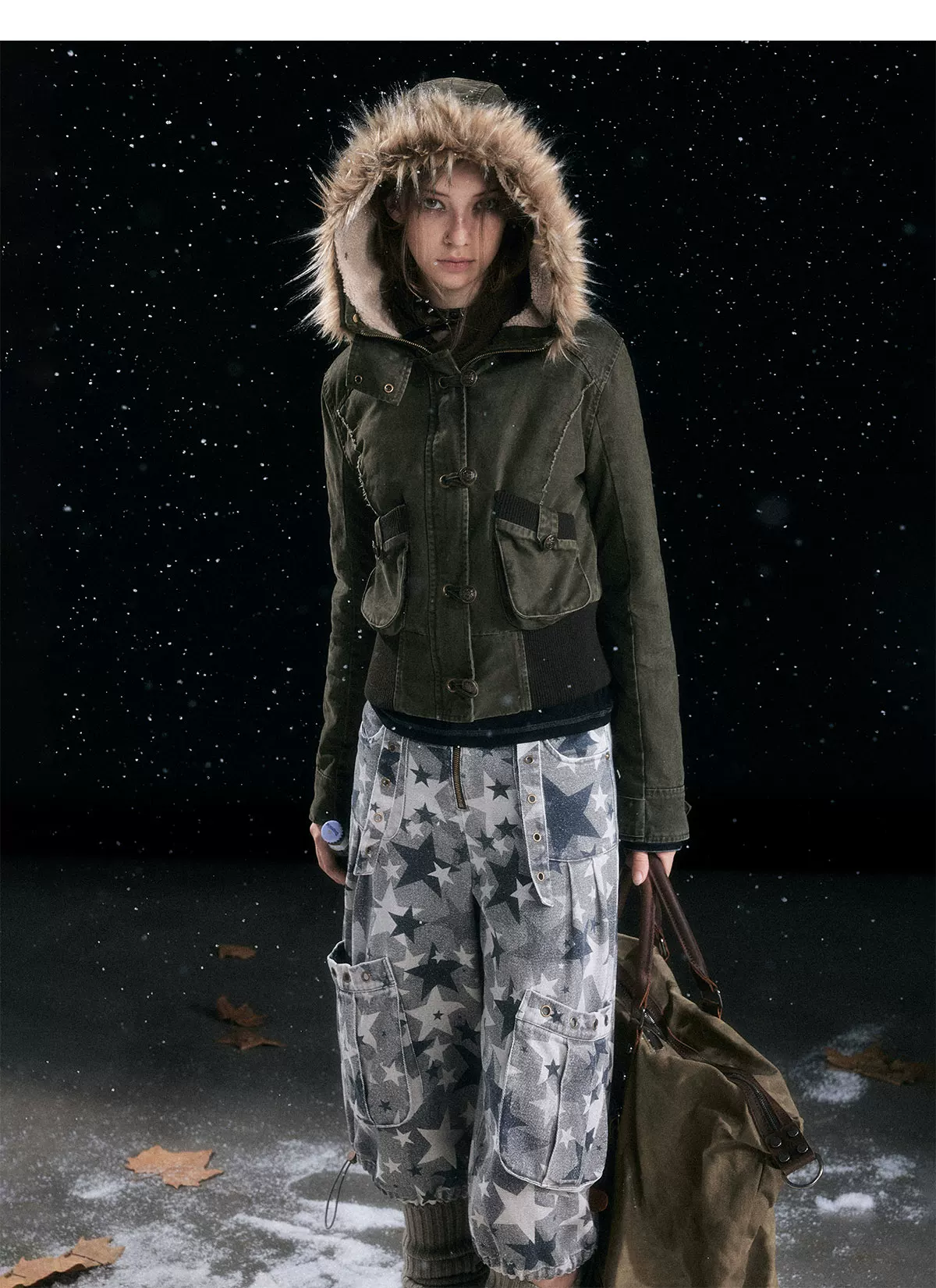 Washed Quilted Fur-Trim Hooded Jacket