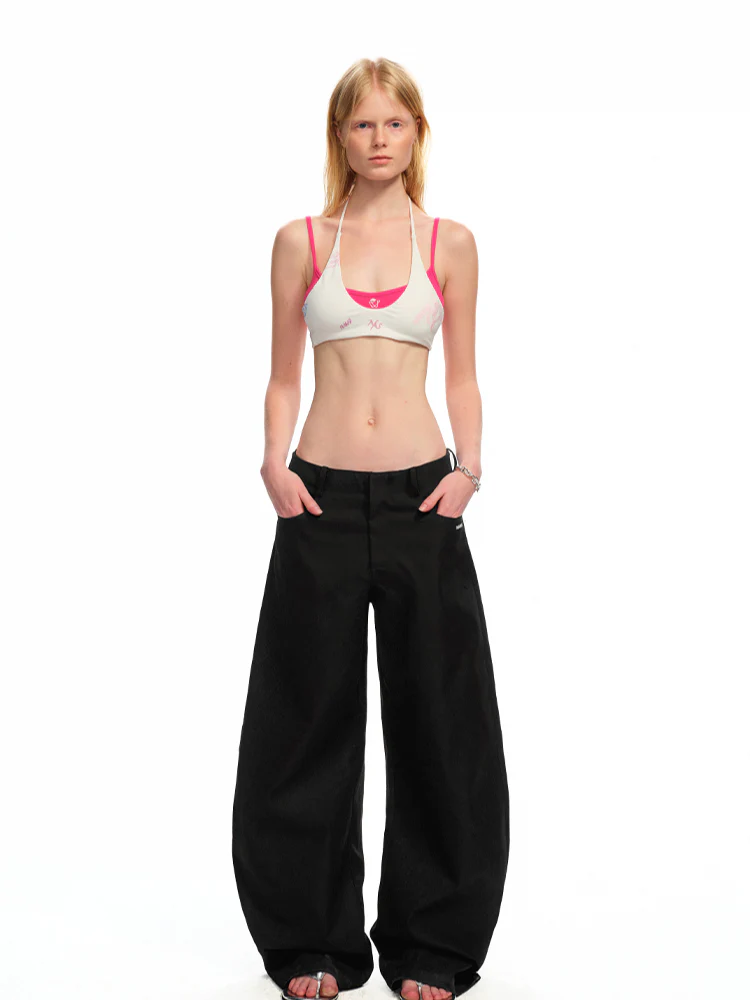Low-Rise Slim-Fit Loose Wide-Leg Pants