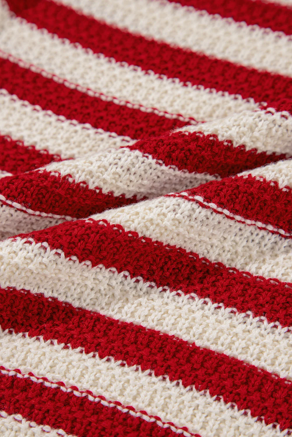 Red Stripe Textured Knit Ribbed Hem Sweater Tank Top