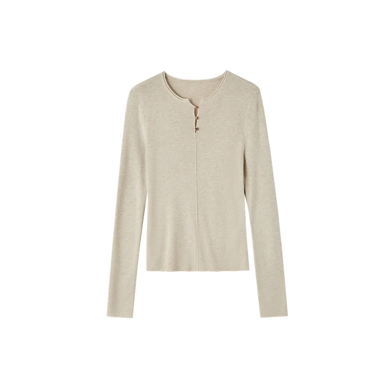 Striped Button-Up Knit Crewneck