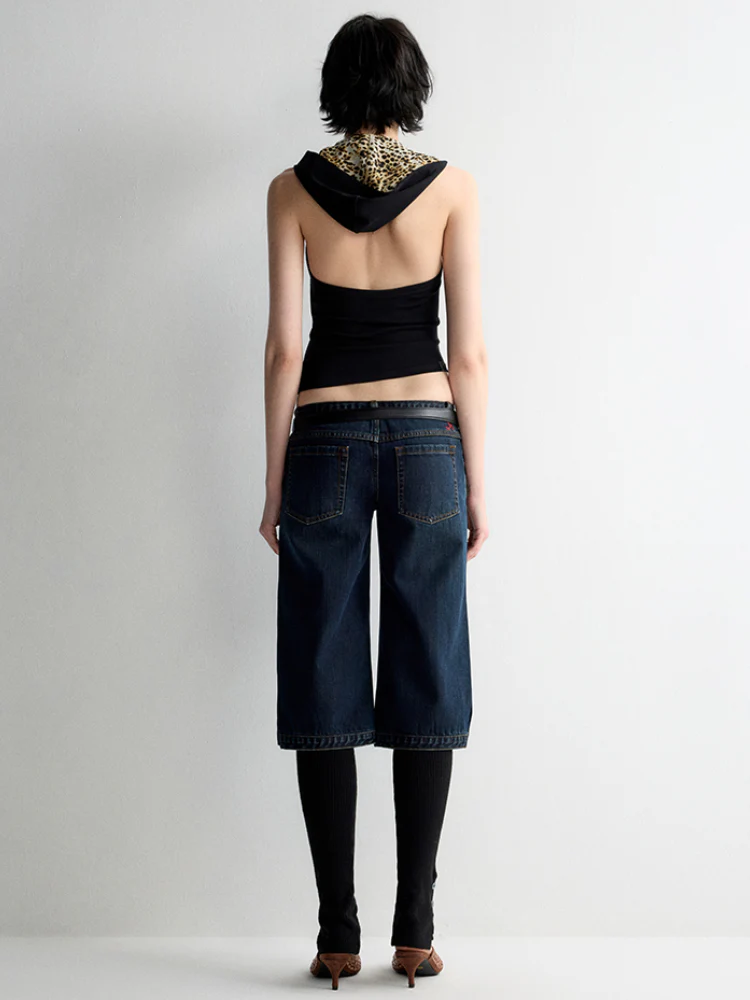 Ultra-Low Waist Straight-Leg Bermuda Jeans