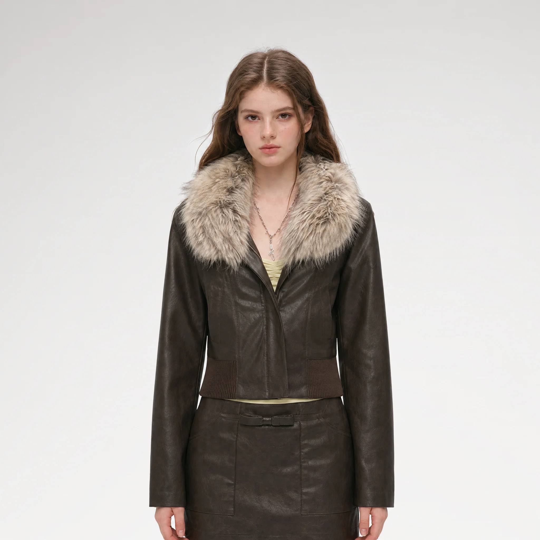 Textured Cropped PU Jacket