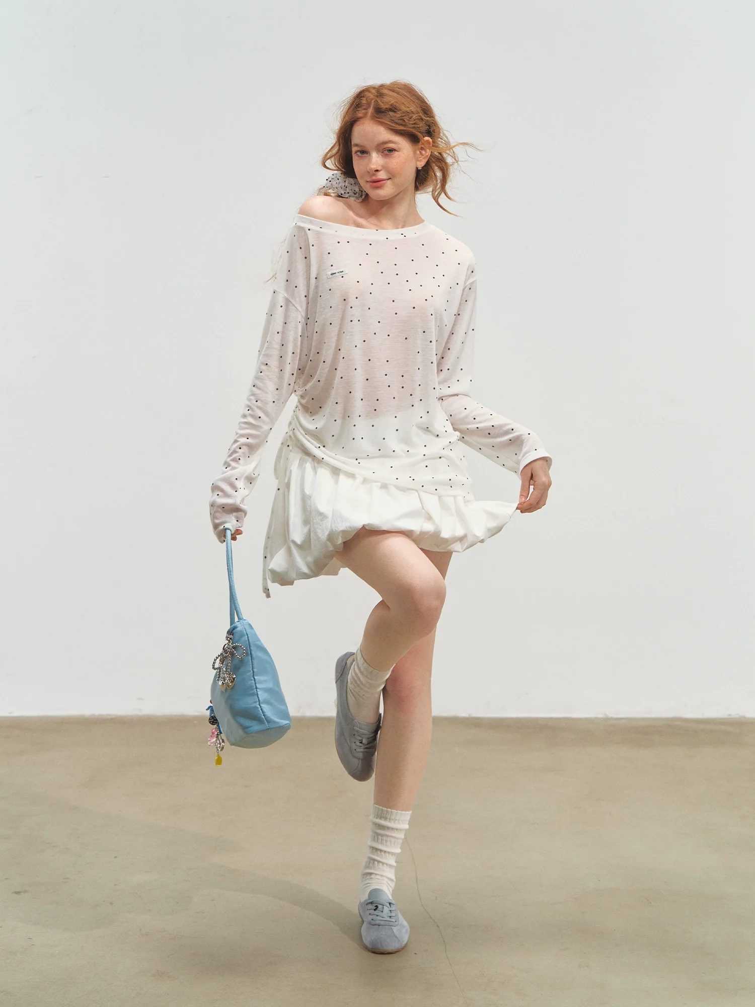 Printed Tie-Up Gauze Long-Sleeve T-Shirt