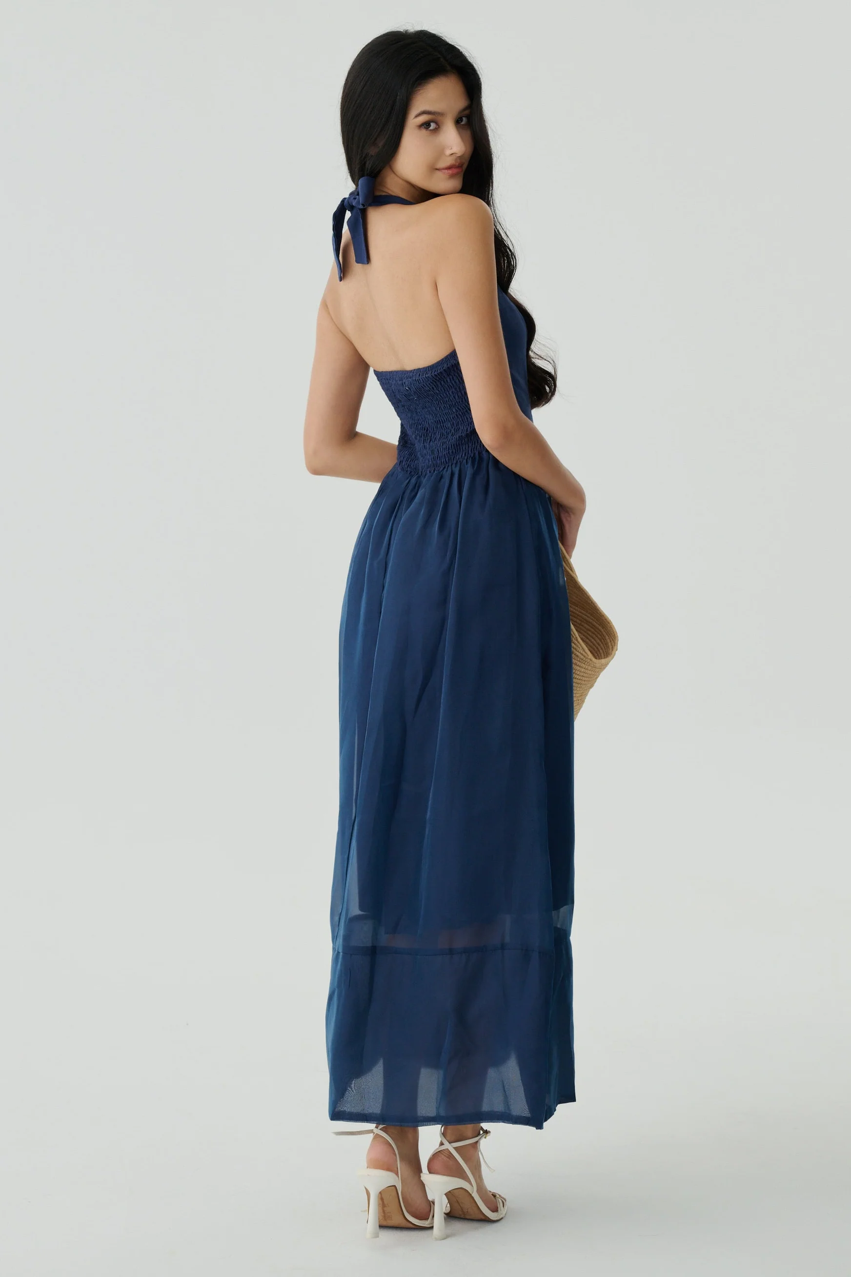Rythm of love halter maxi dress in navy blue