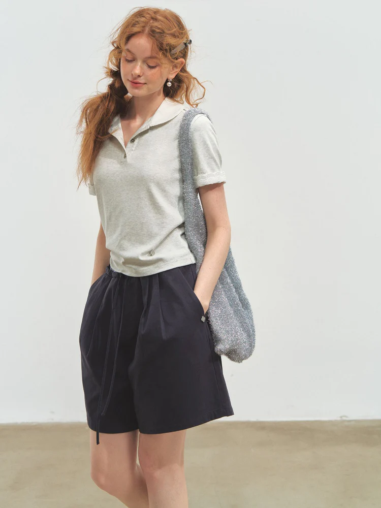 Fake Two-Piece Elastic-Waist Knee-Length Pants