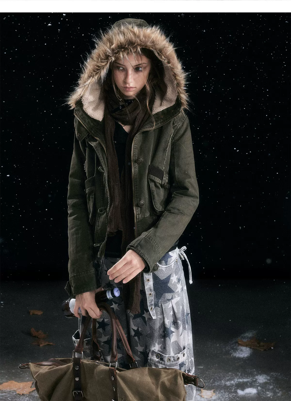 Washed Quilted Fur-Trim Hooded Jacket