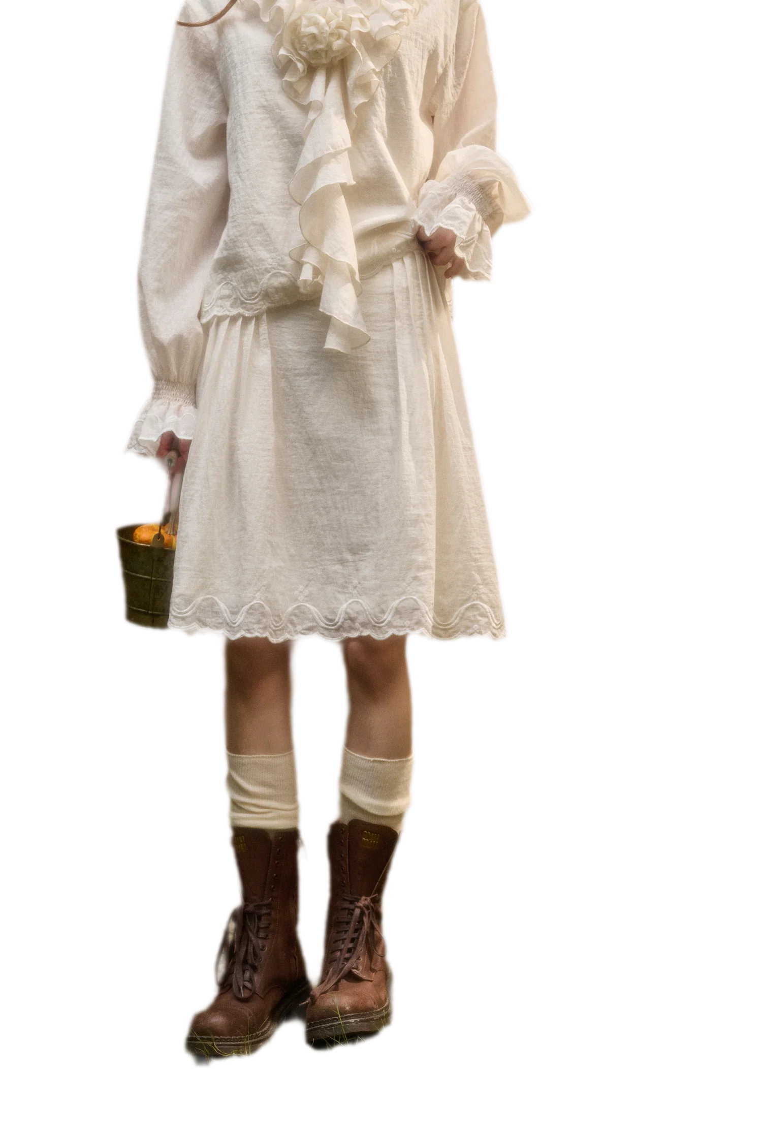 Embroidered Ruffle Blouse Skirt Set