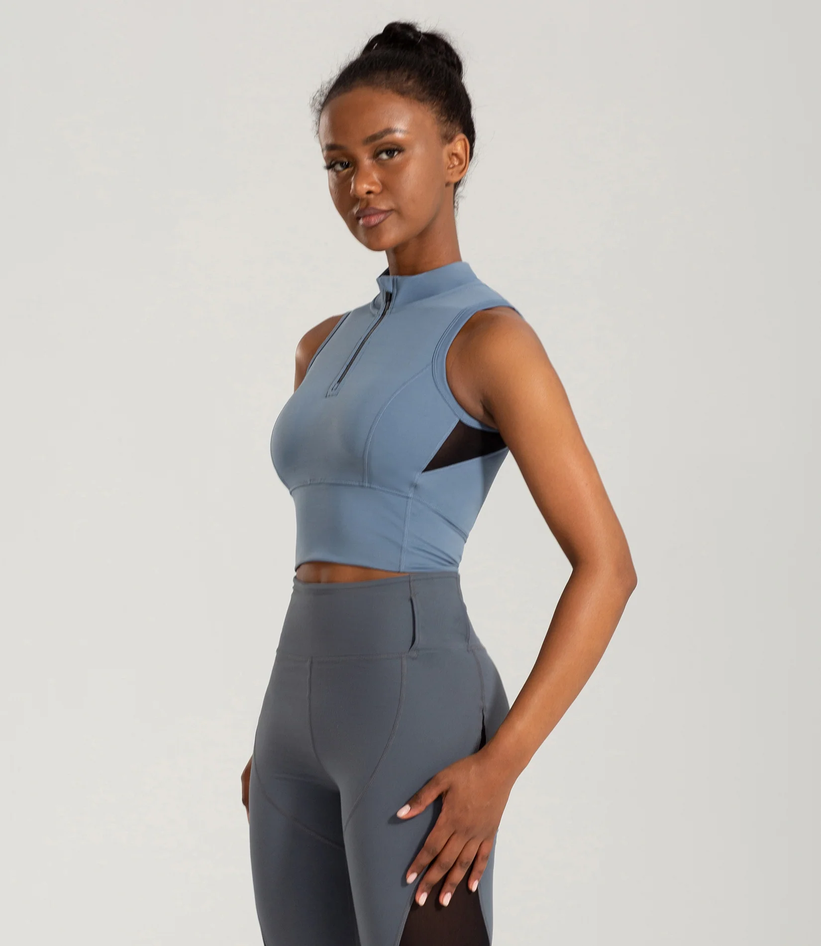 Half-Zip Stand-up Collar Crop Tank
