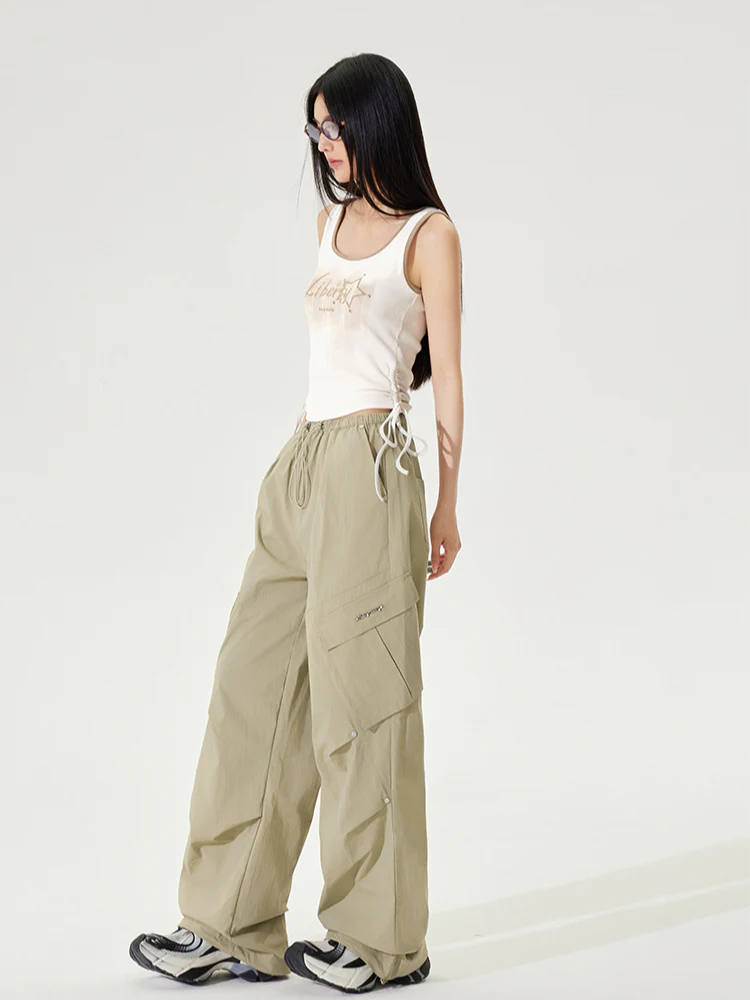 Pleated Low-rise Cargo Pants