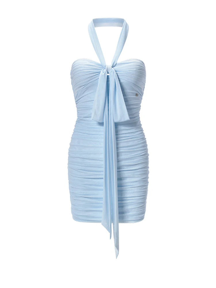 Bowknot Halter Smocked Pencil Dress