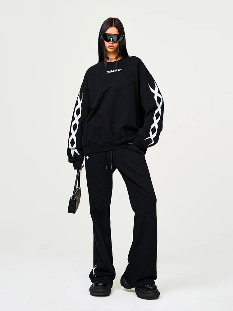 Black & White Compass Flared Sweatpants