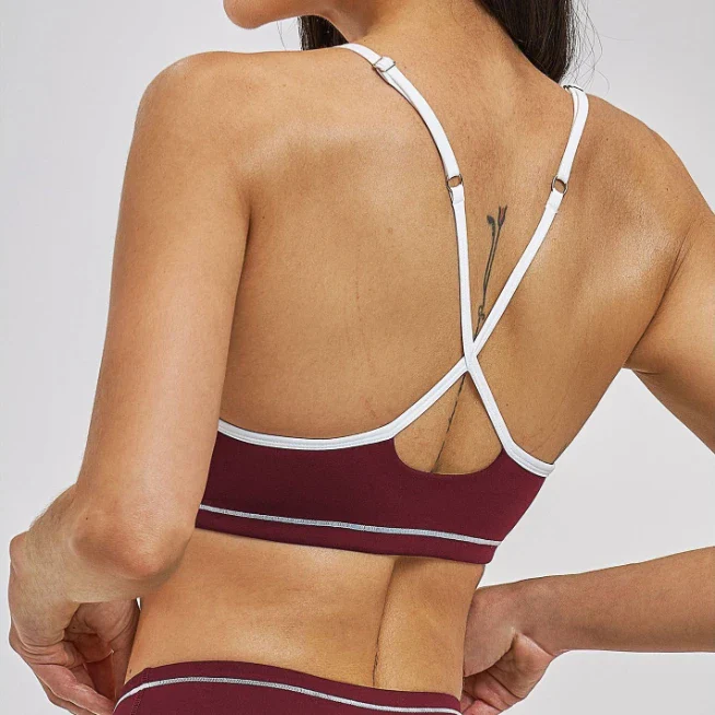 Women's Contrast Color Spaghetti Straps Yoga Sport Bra