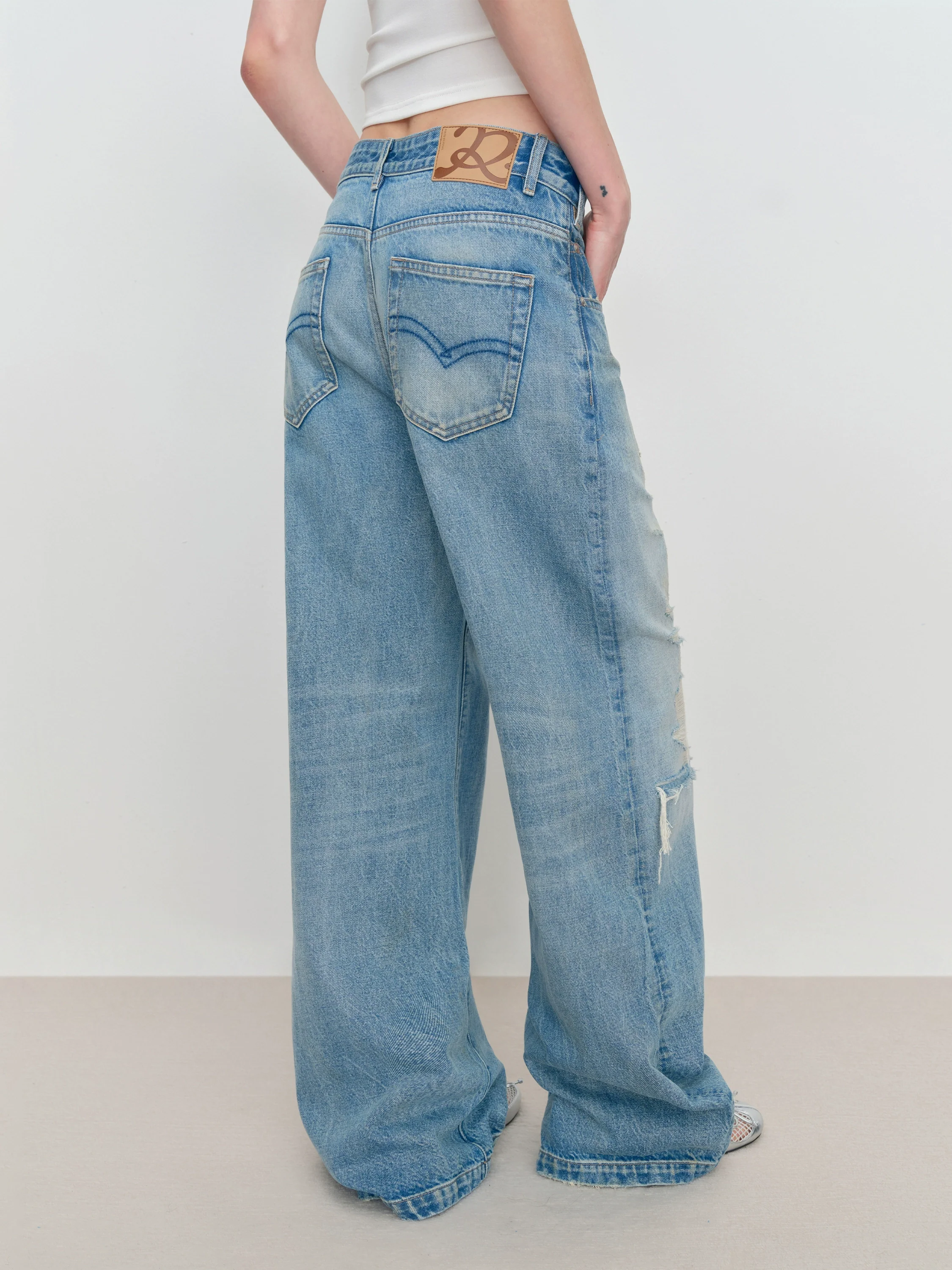 Light Blue Ripped Low-Rise Jeans