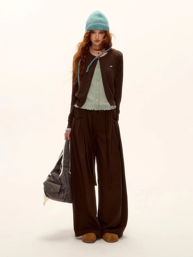Contrast Panel Ruffled Knit Cardigan