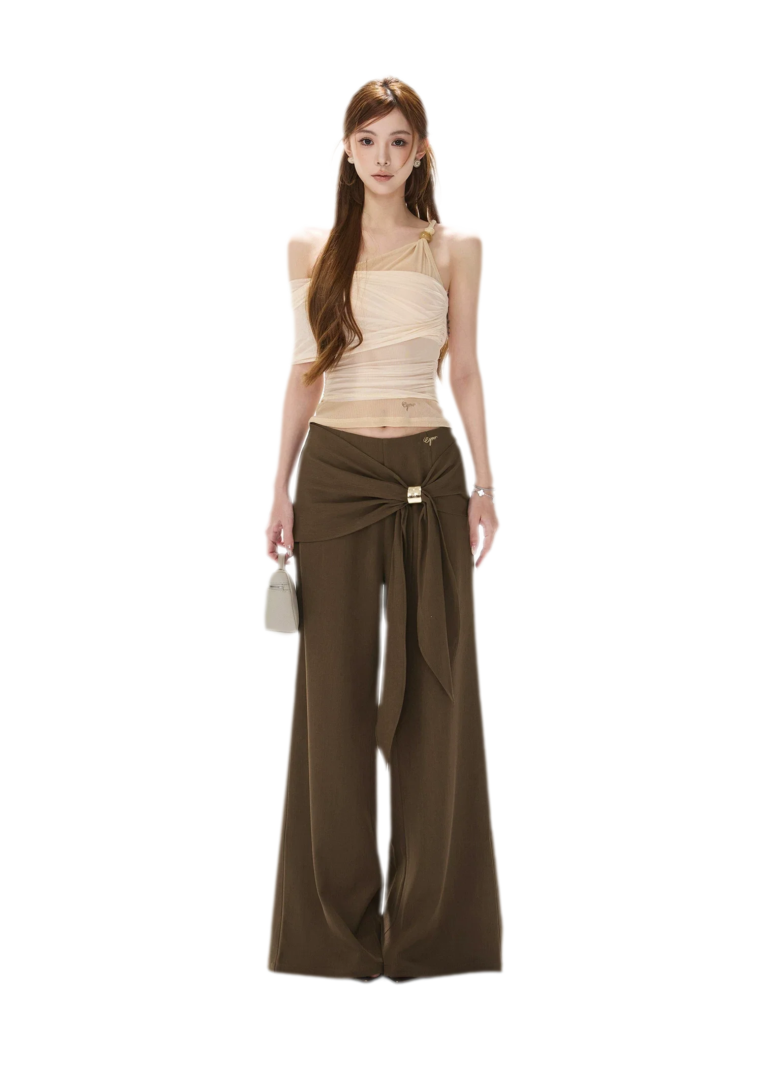 Beaded Ruched Mesh Top