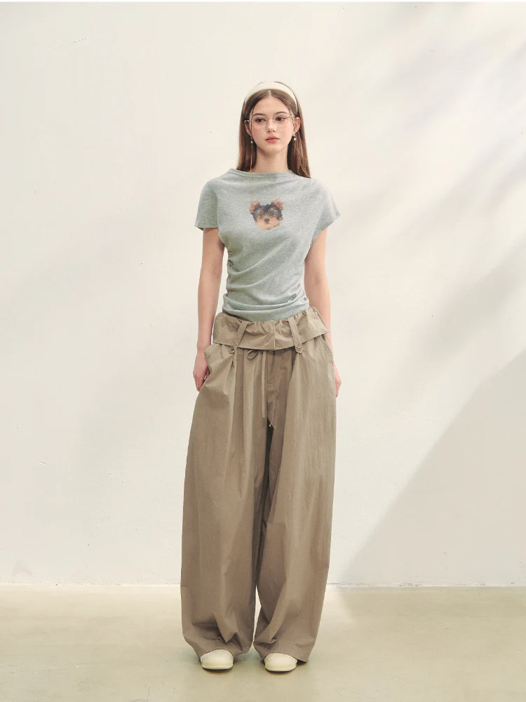 Ruffled Waist Casual Pants