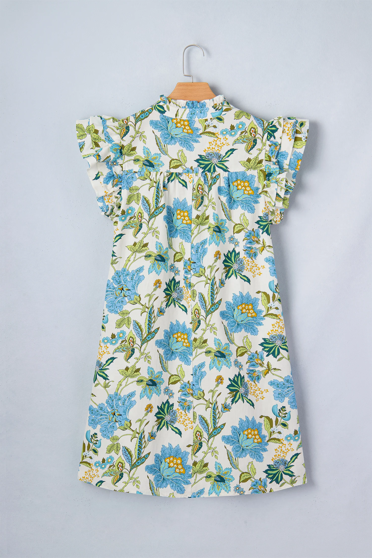 Floral Print V Neck Triple Ruffle Short Sleeve Shift Mini Dress