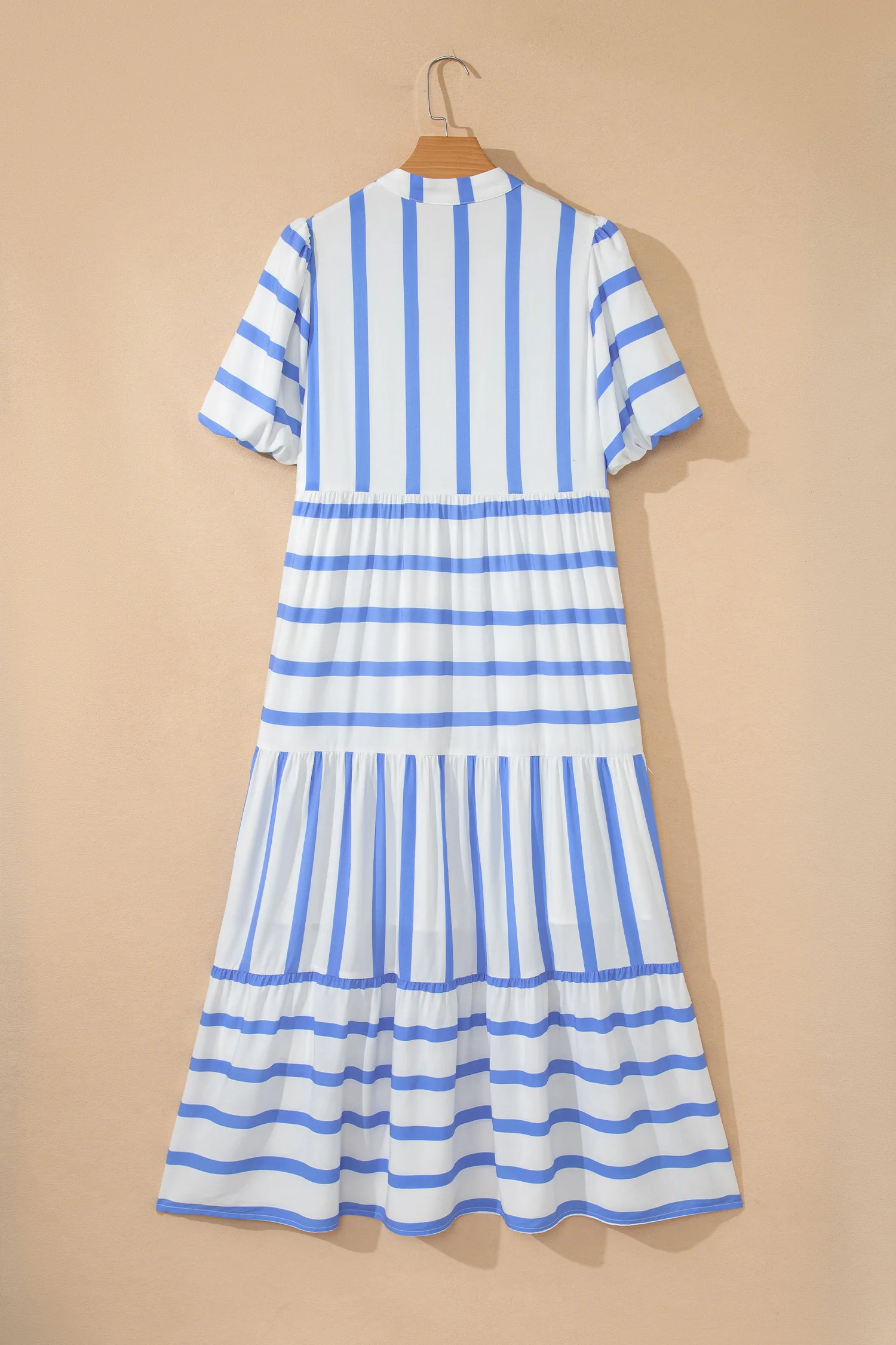 Ricrac Trim Notched Neck Half Sleeve Vacation Dress