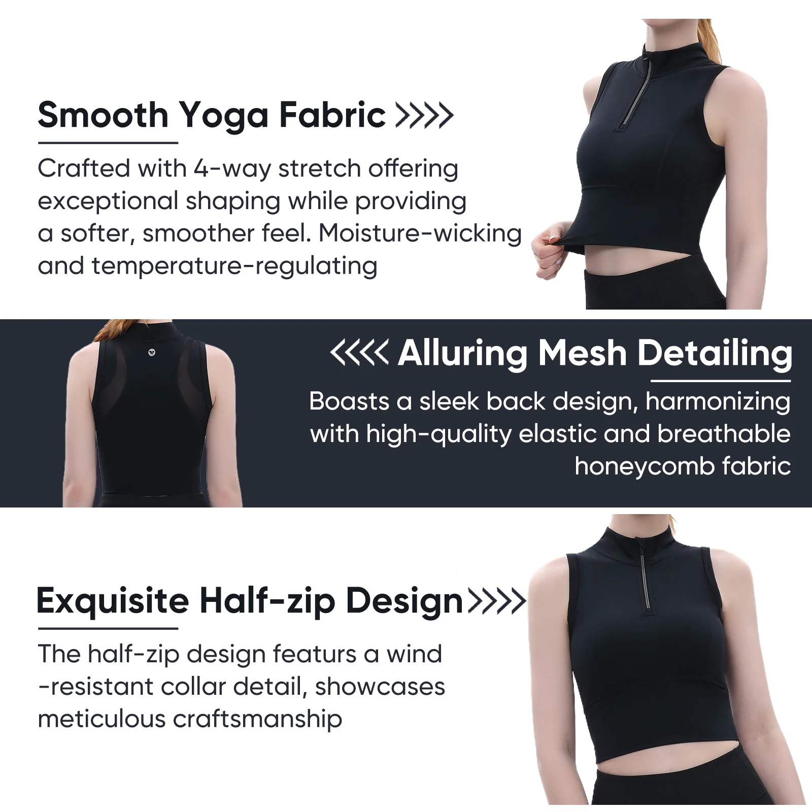 Half-Zip Stand-up Collar Crop Tank